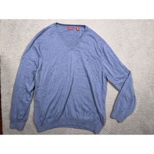 Izod Men's Blue Sweater‎ V-Neck 100% Cotton Soft XL Pullover